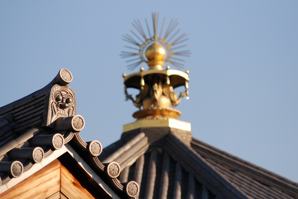 Temple roof and ornament at Tennoji